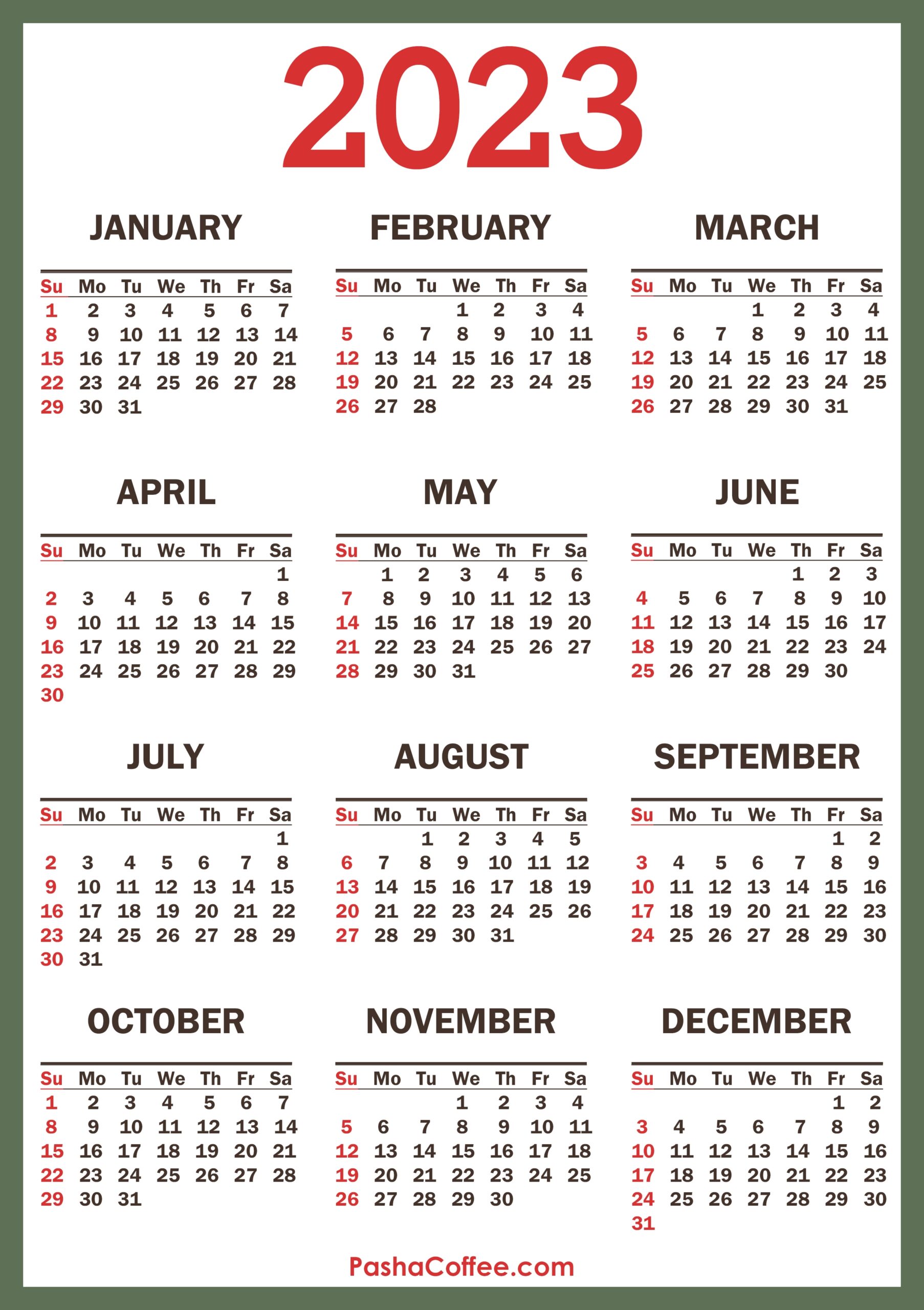 Free Printable Printable Pdf 2023 Calendar