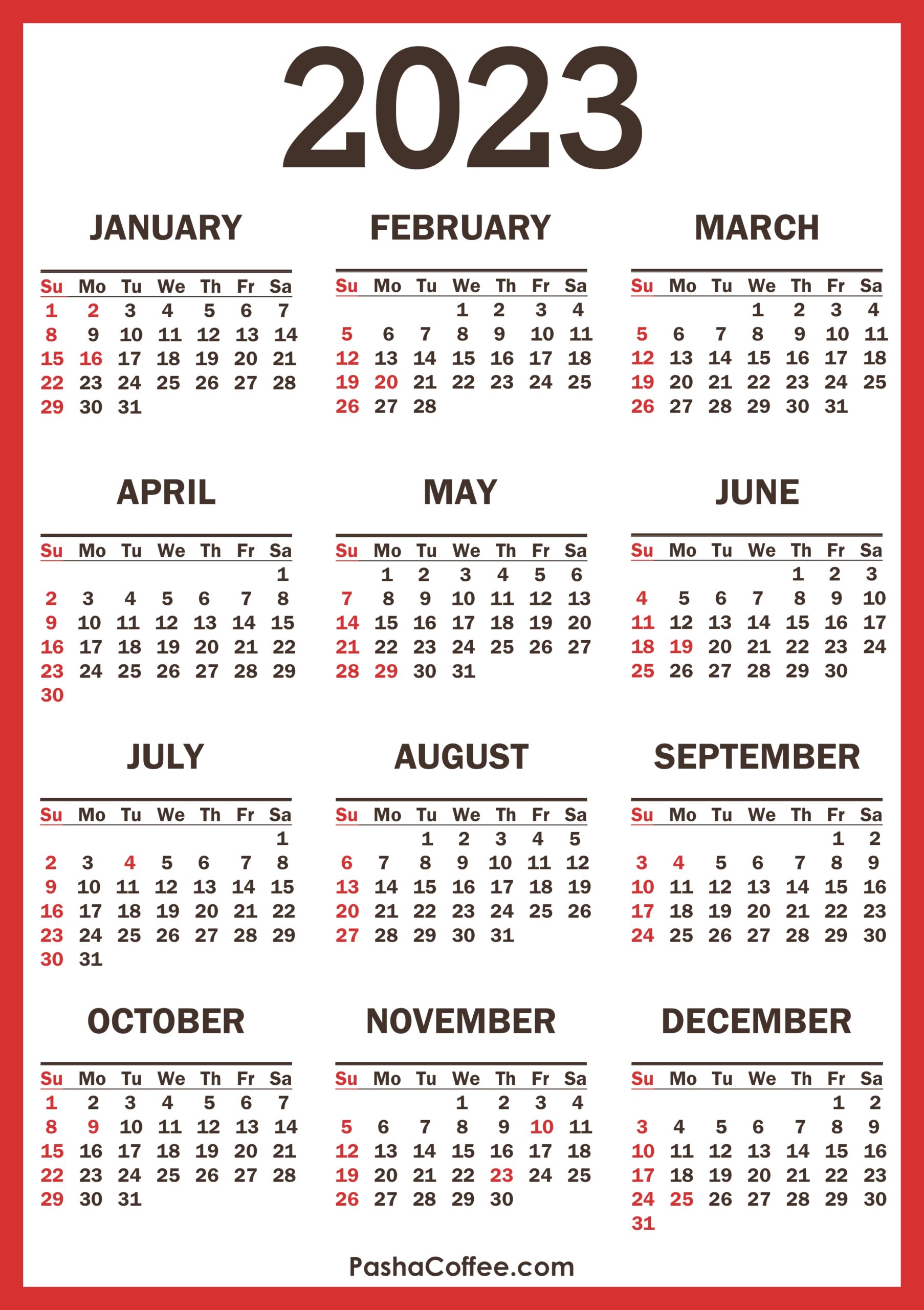 Printable Calendar 2023 With Holidays Free