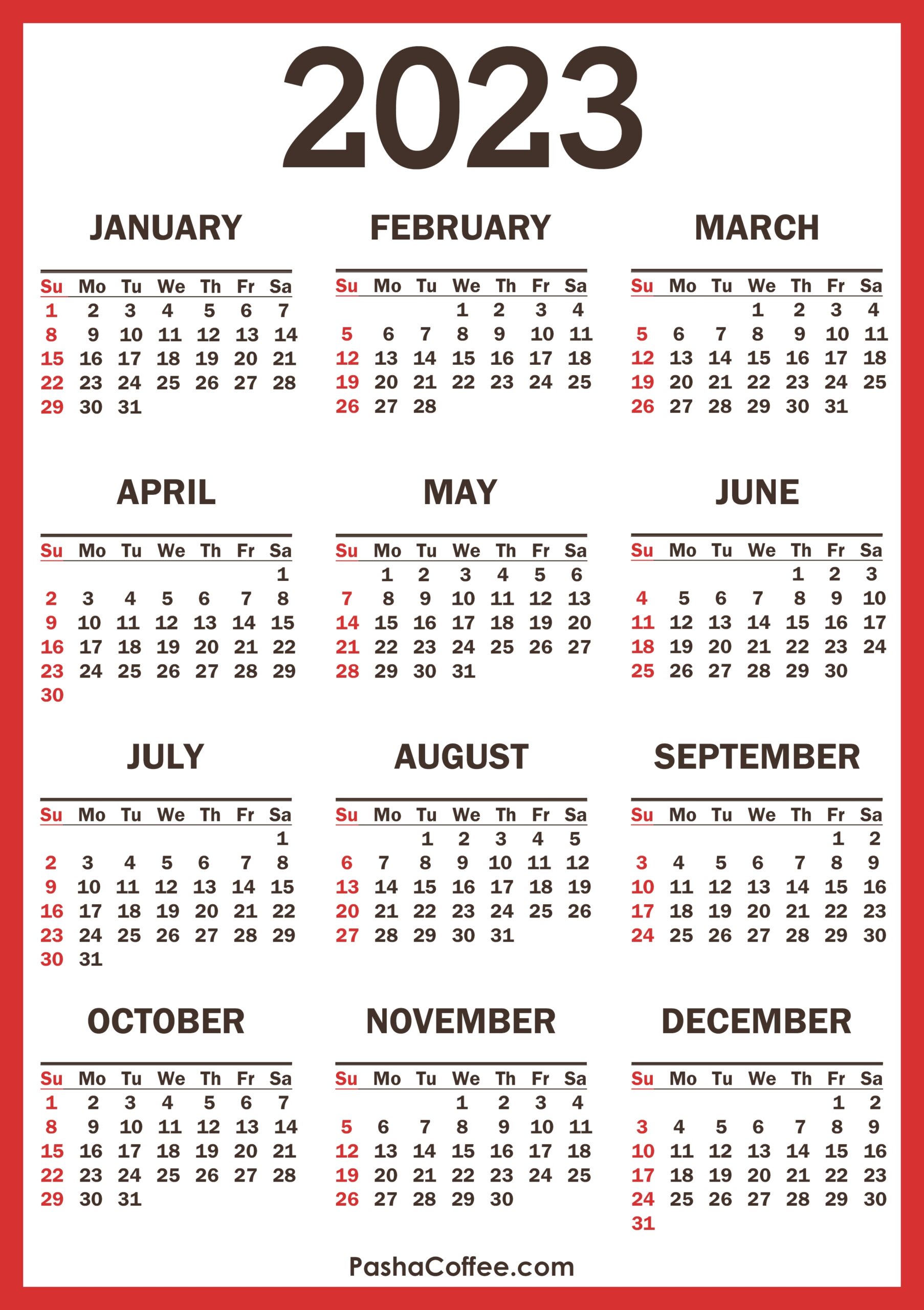 2023 Calendar With Holidays Printable Pdf