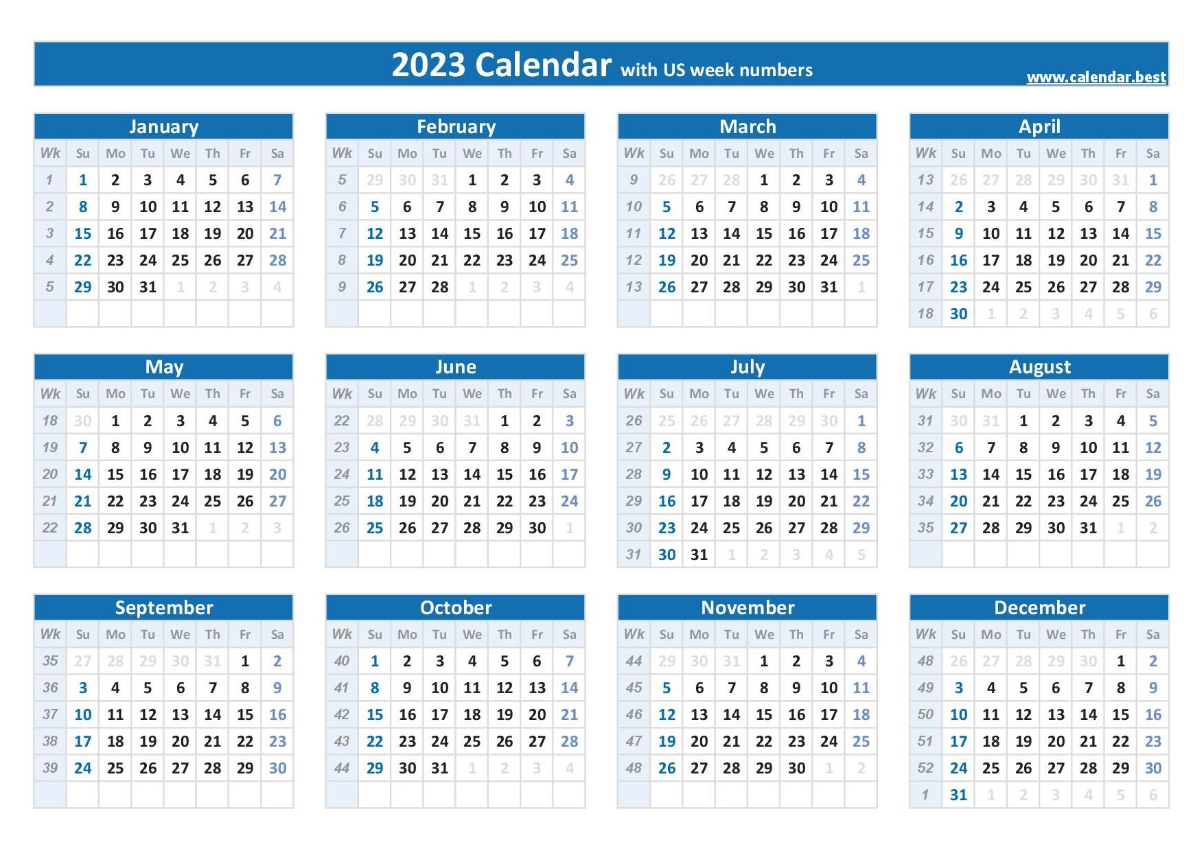Free Printable 2023 Calendar With Week Numbers - Free Printable Templates