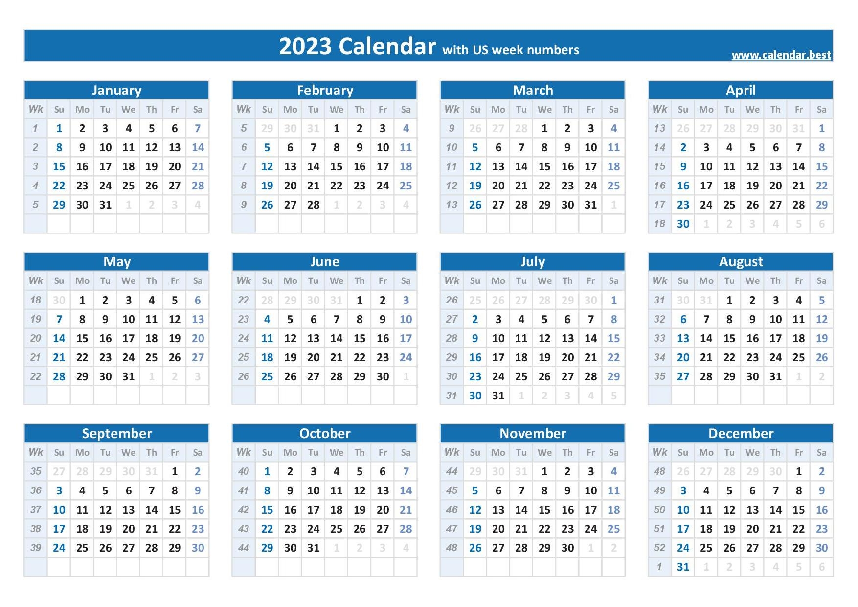 Printable 2023 Calendar With Week Numbers