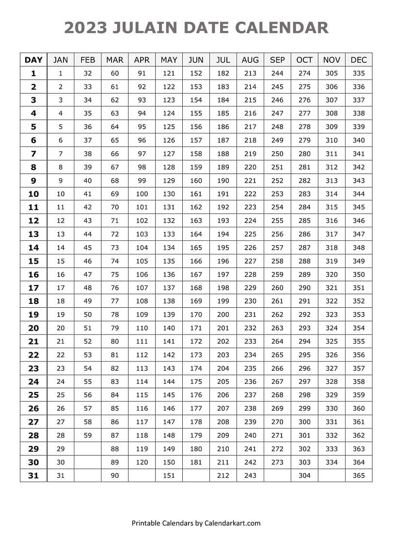 Printable Julian Calendar 2023