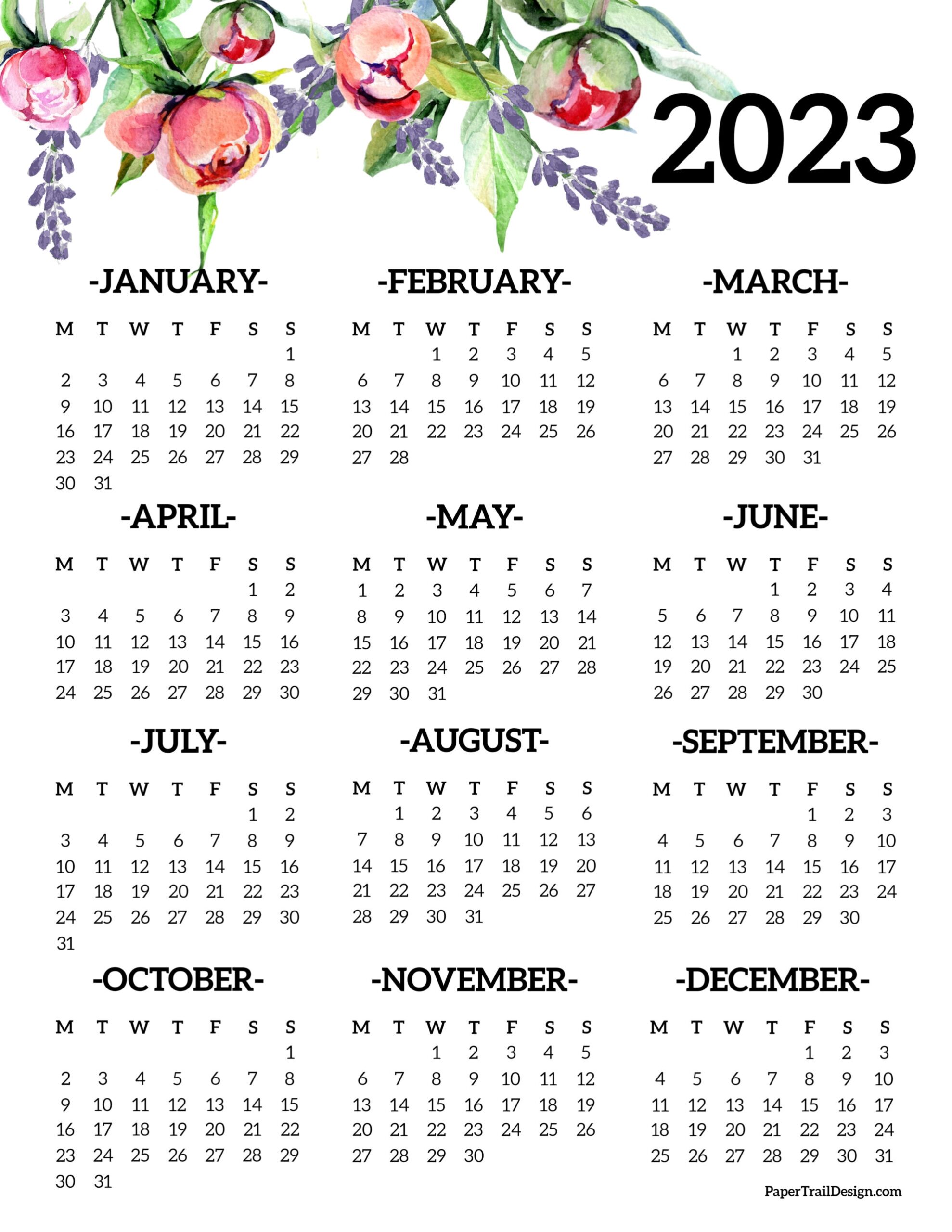 Monday Start 2023 Year Printable Calendar