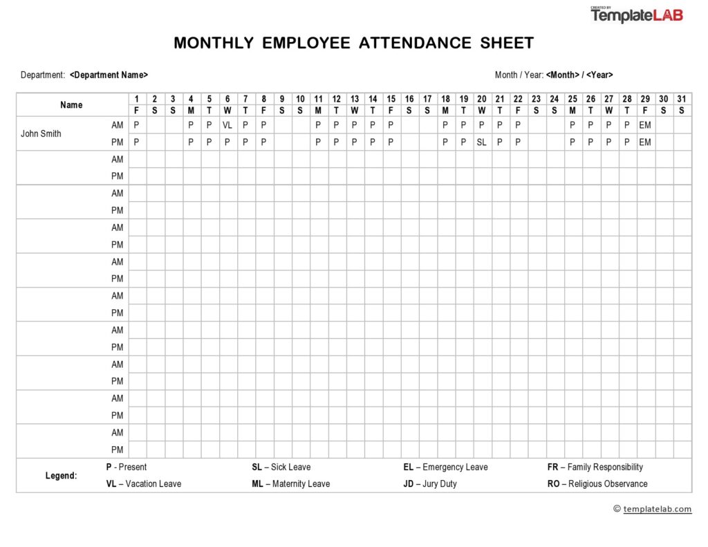 Free Printable Attendance Sheet Pdf