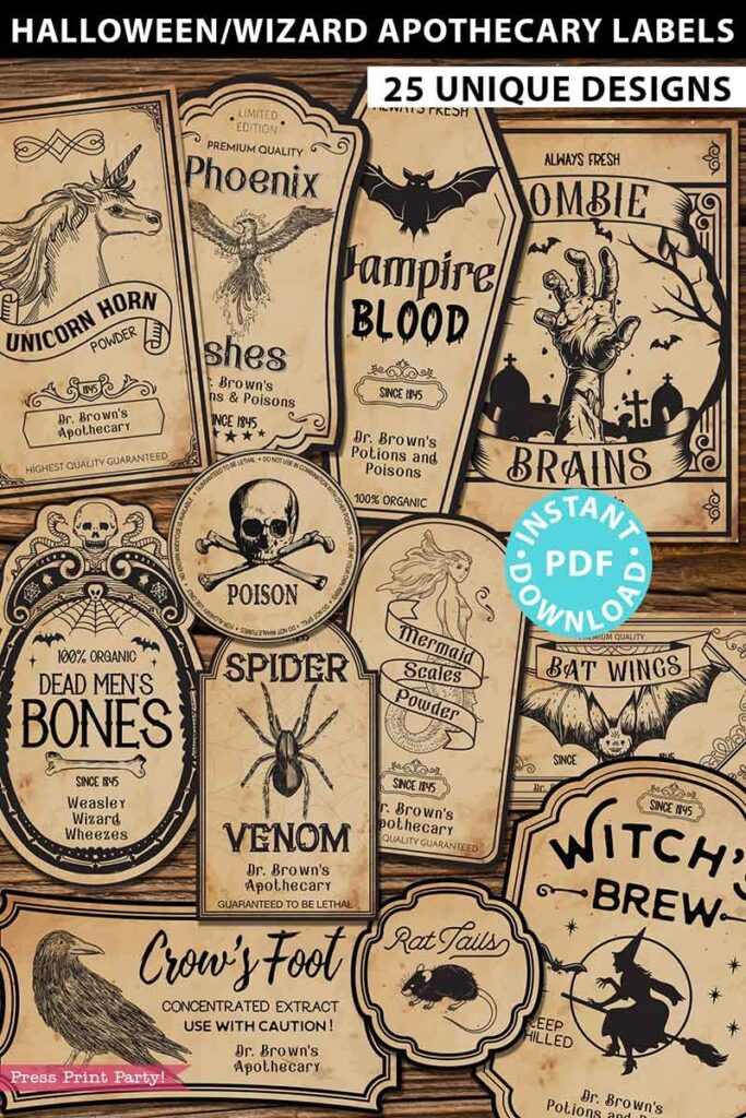 25 Halloween Labels For Bottles Apothecary Printables