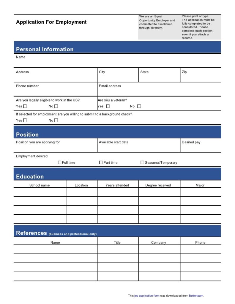 Free Printable Job Application Form