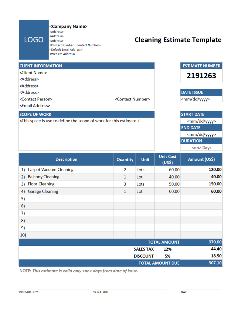 28 Free Estimate Template Forms Construction Repair Cleaning 