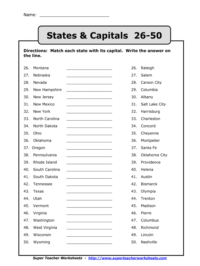 29 State And Capital Fill Online Printable Fillable Blank PdfFiller