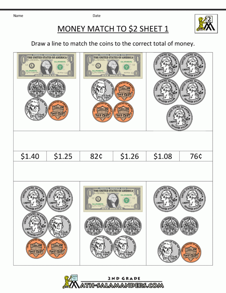 2nd Grade Money Worksheets Up To 2 Money Math Worksheets Money Math Money Worksheets