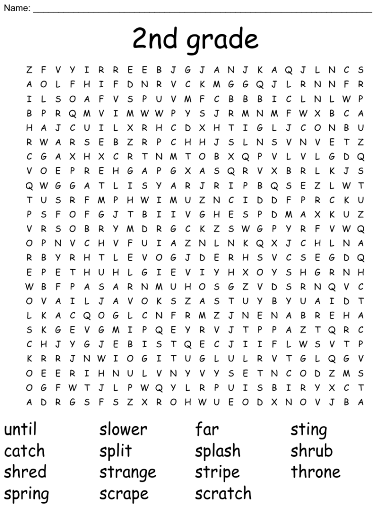 2nd Grade Word Search WordMint