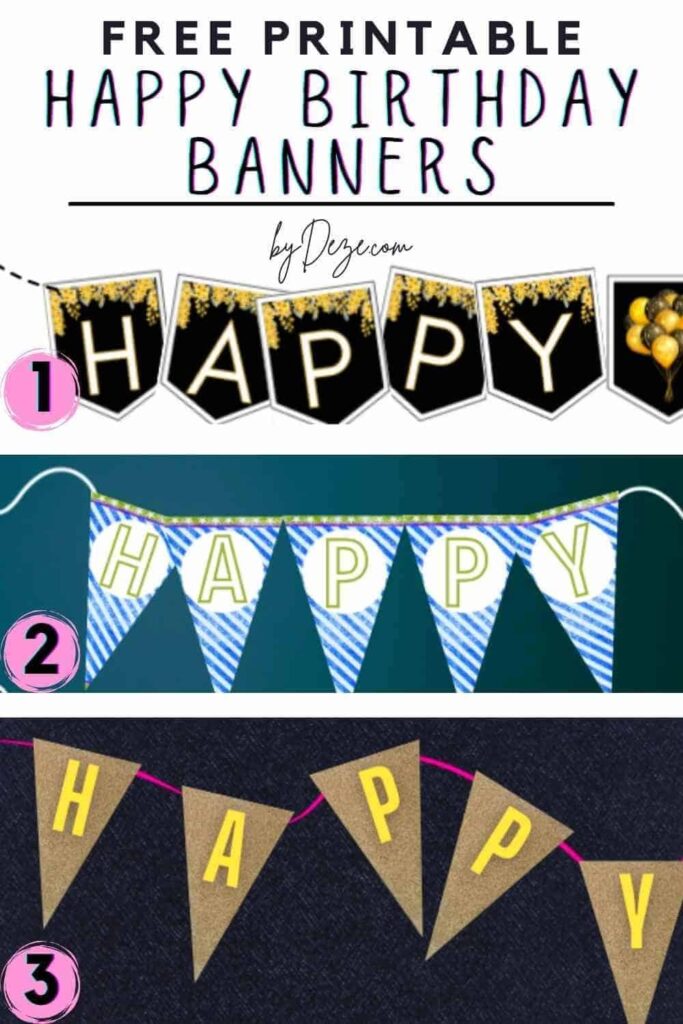 3 Printable Happy Birthday Banners Free PDFs For Immediate Download ByDeze