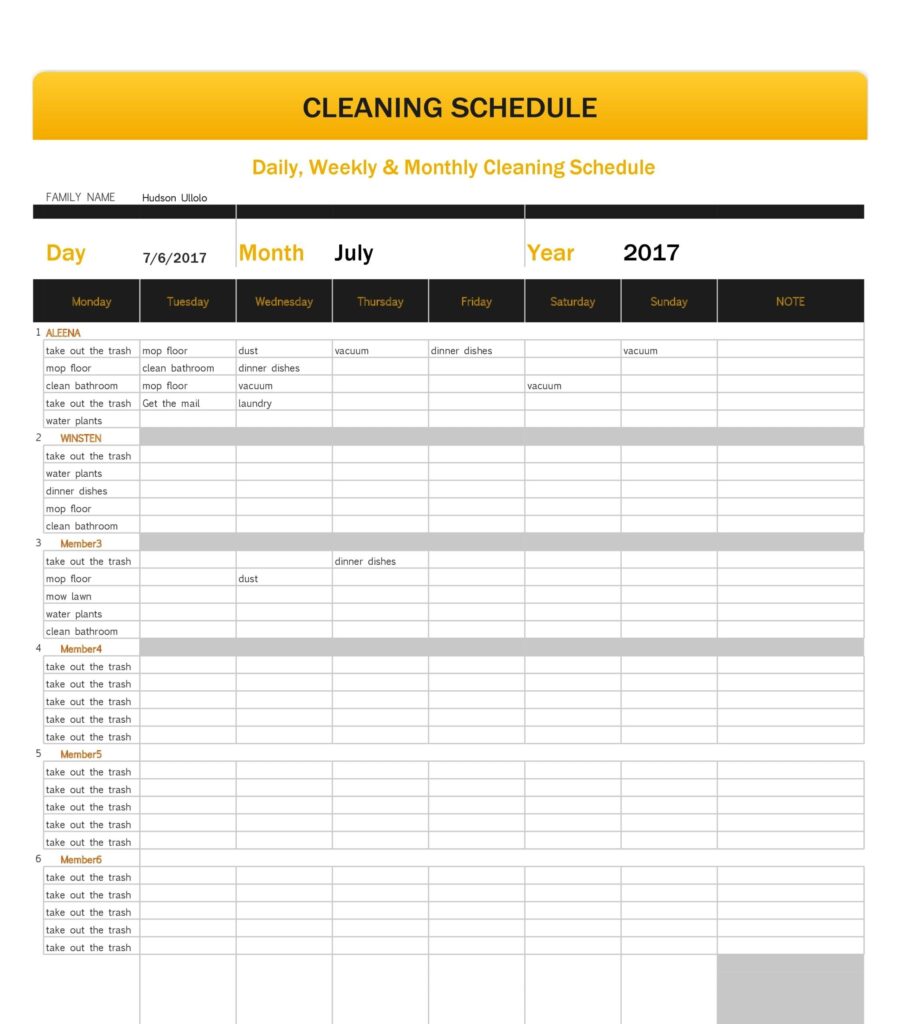 30 Free Cleaning Schedule Templates Daily Weekly Monthly 