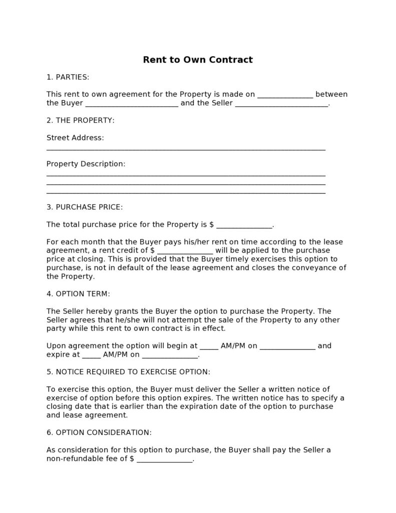 30 Free Rent To Own Contracts Templates TemplateLab