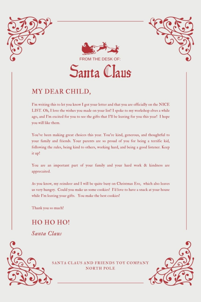 Personalized Free Printable Fill In Blank Letter From Santa Template