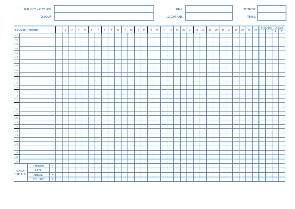 30 Printable Attendance Sheet Templates Free TemplateArchive