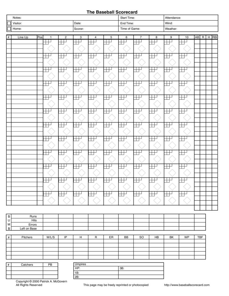 30 Printable Baseball Scoresheet Scorecard Templates TemplateLab