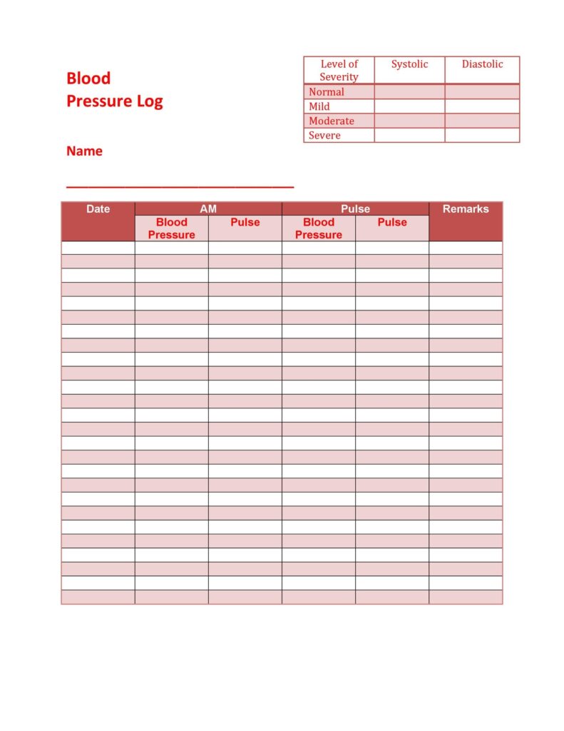 30 Printable Blood Pressure Log Templates TemplateLab