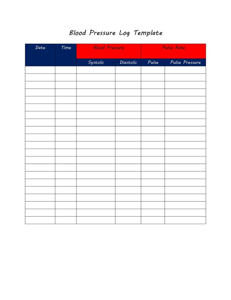 30 Printable Blood Pressure Log Templates TemplateLab