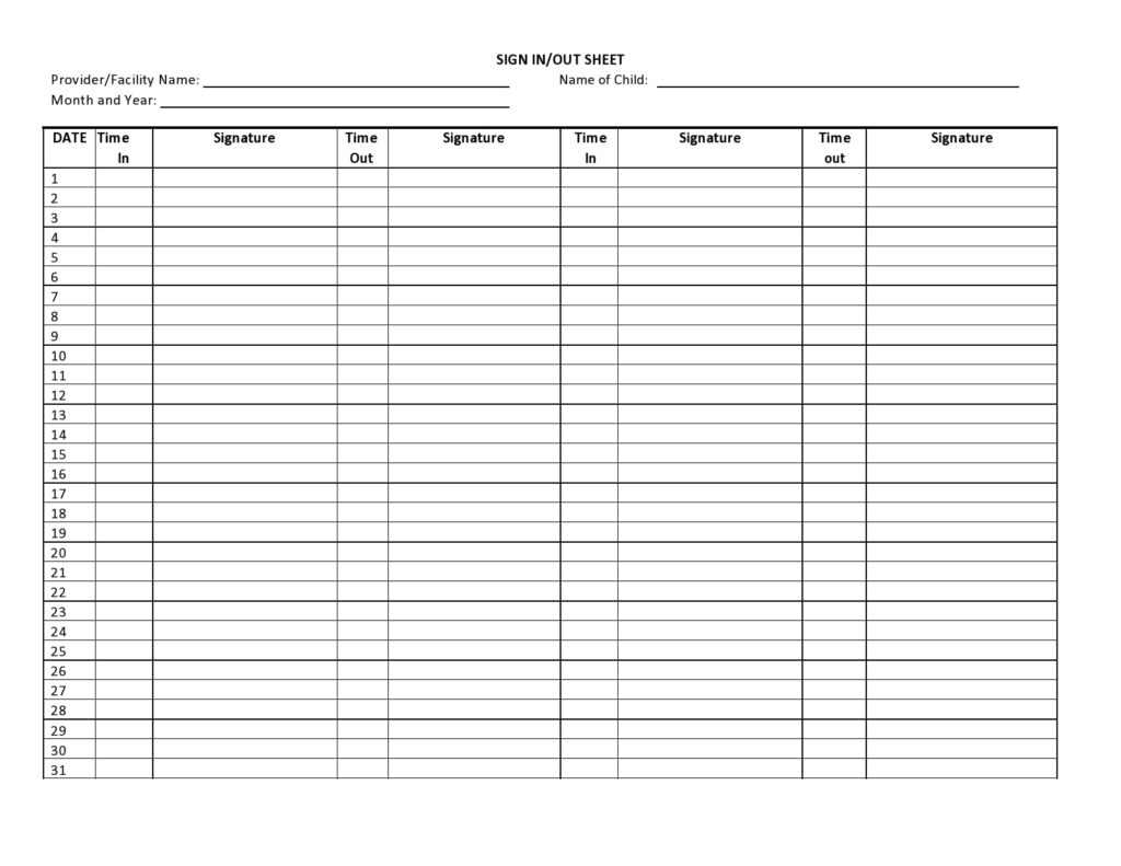 30 Printable Sign In Sign Out Sheets Best Templates 