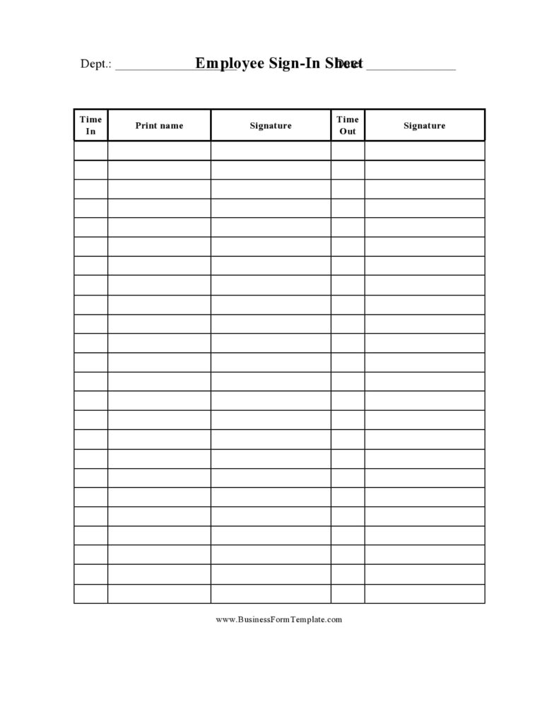 Free Printable Sign In And Out Sheets