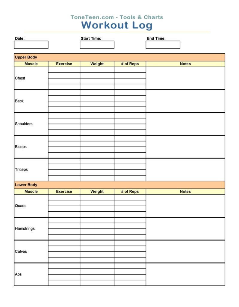 30 Useful Workout Log Templates Free Spreadsheets 