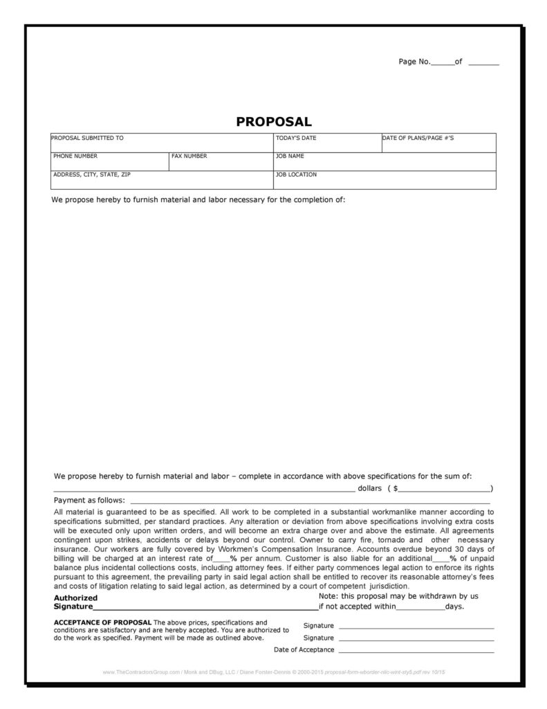 Downloadable Blank Free Printable Bid Proposal Forms