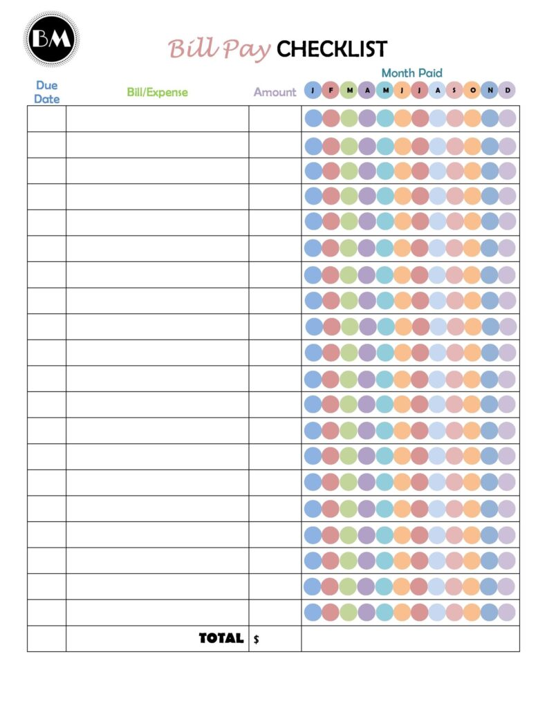 33 Free Bill Pay Checklists Bill Calendars PDF Word Excel Bill Pay Checklist Paying Bills Bill Payment Checklist