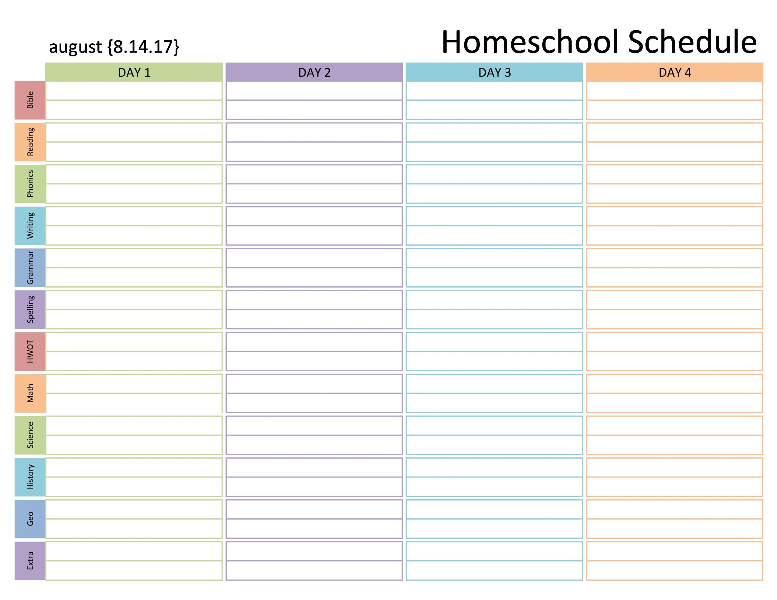 Free Printable Homeschool Daily Schedule Template