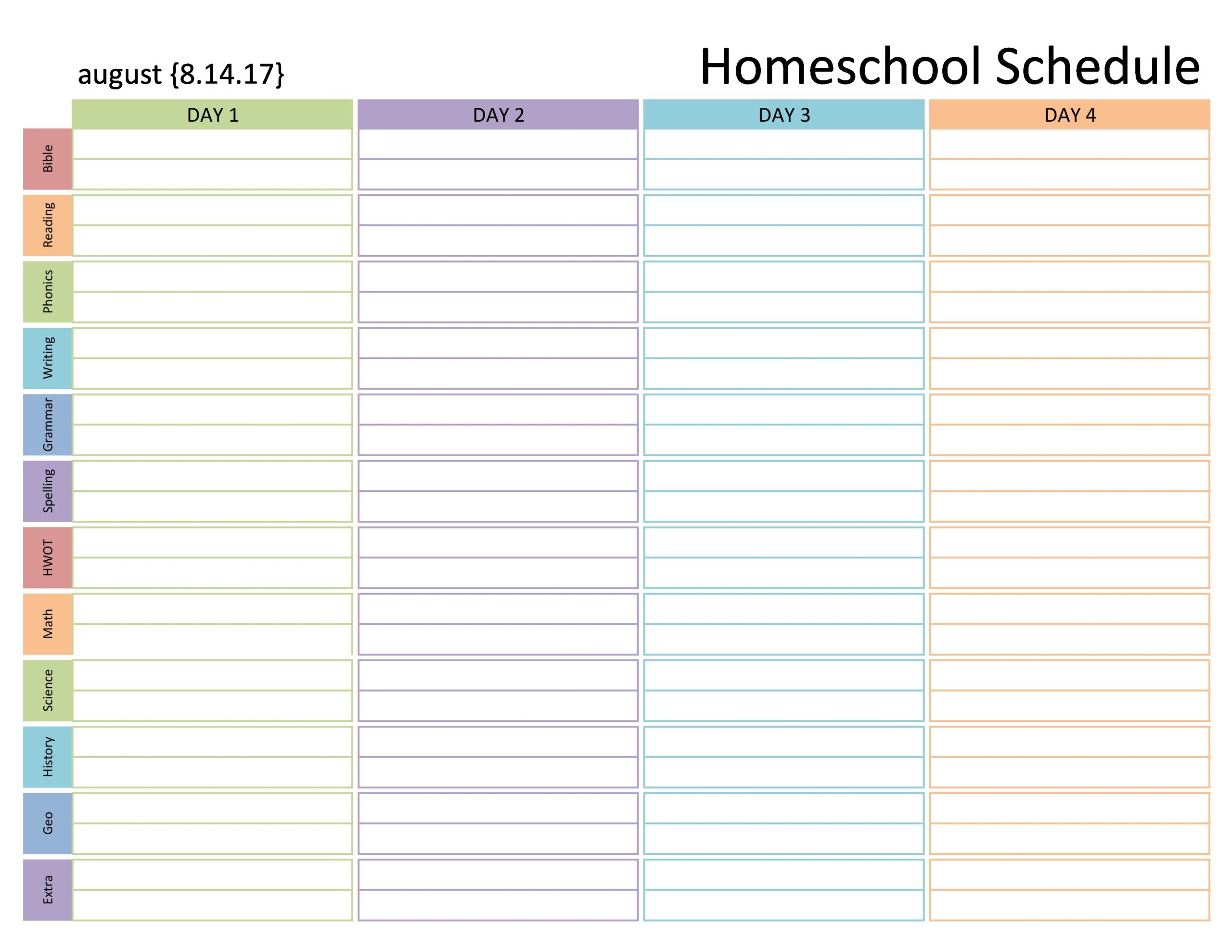 Free Printable Homeschool Daily Schedule Printable