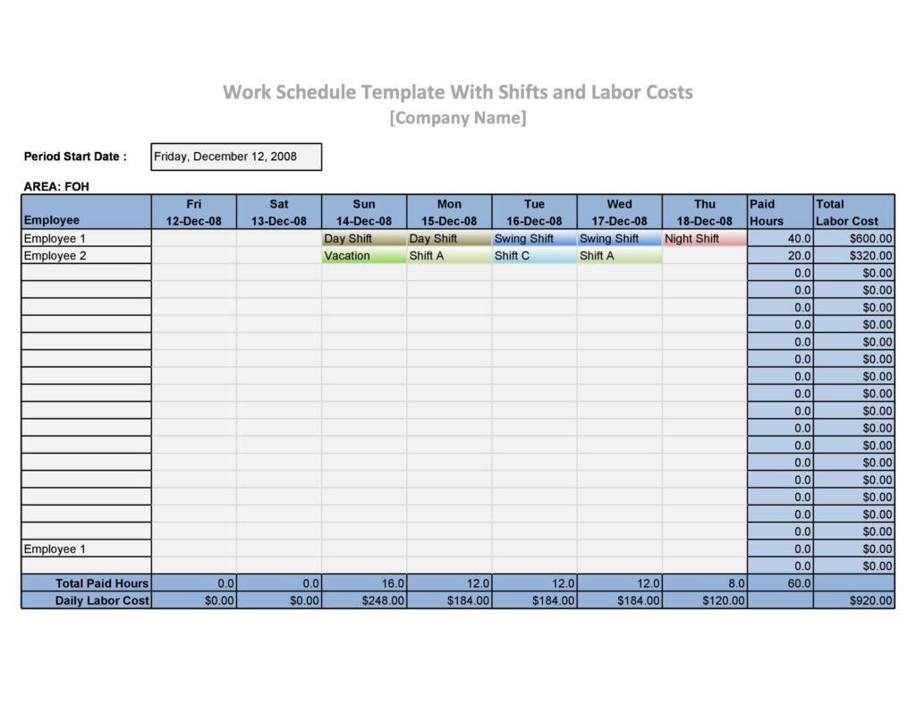 Printable Free Weekly Employee Work Schedule Template