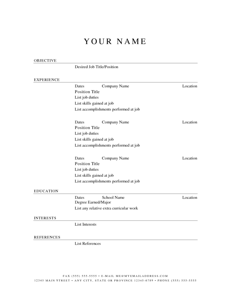 Printable Resume Templates Free