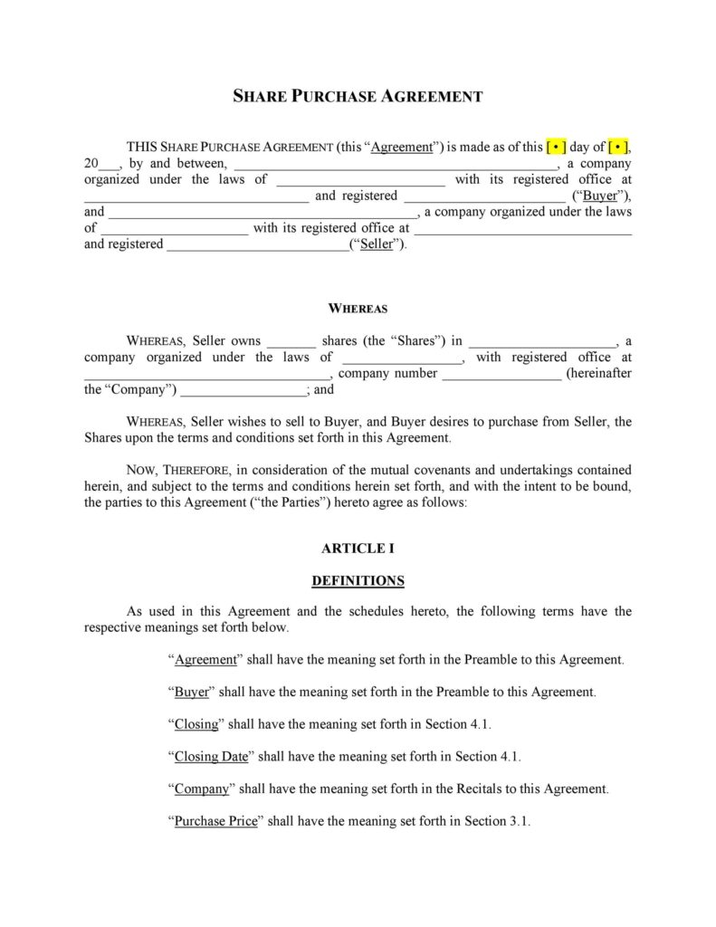 Printable Free Blank Purchase Agreement Form