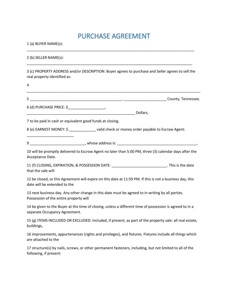 37 Simple Purchase Agreement Templates Real Estate Business 