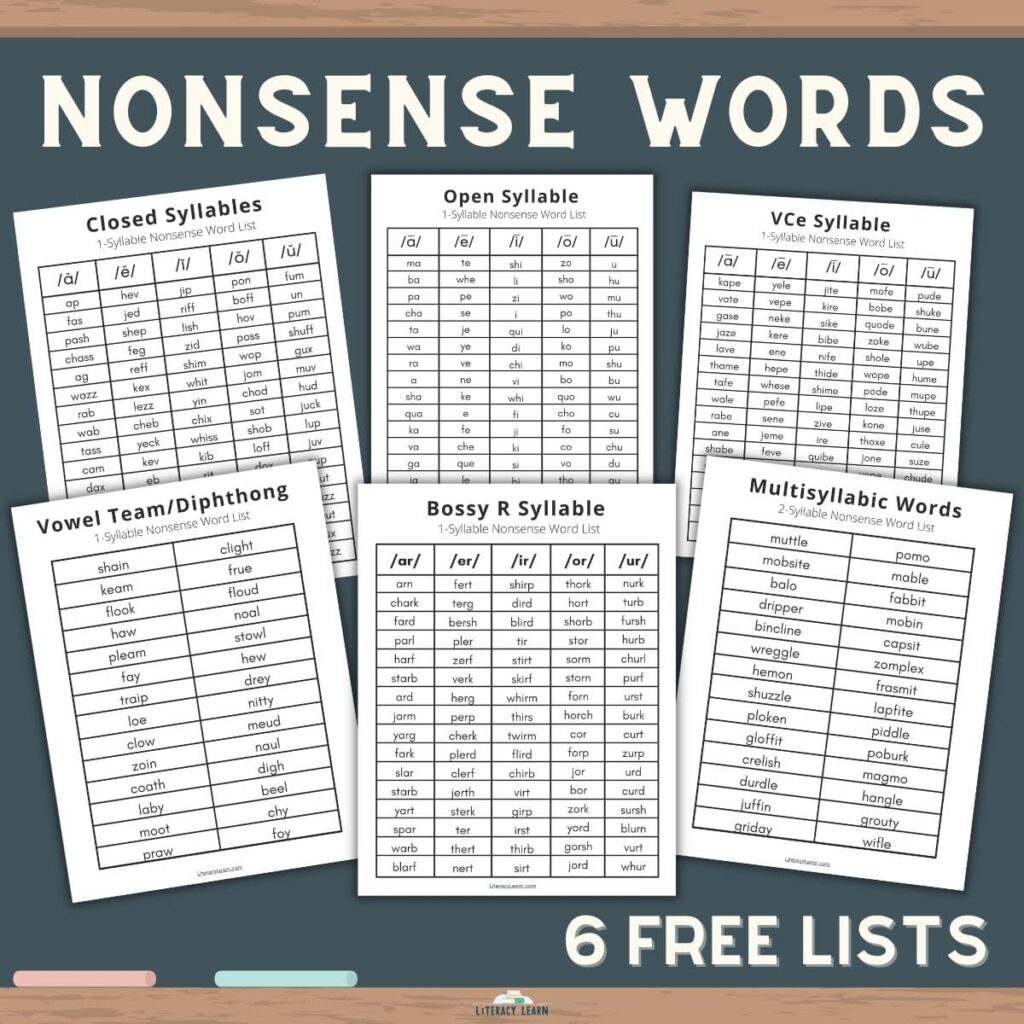 376 Nonsense Words Pseudowords 6 Free Lists Literacy Learn