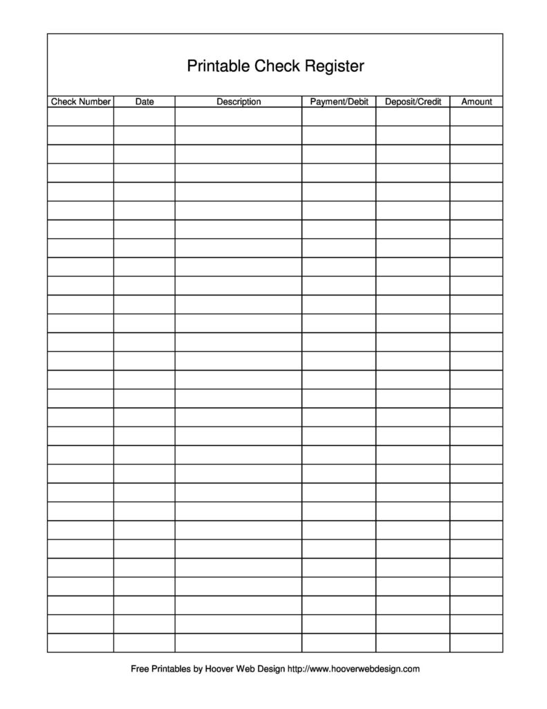 Free Check Register Printable Pdf