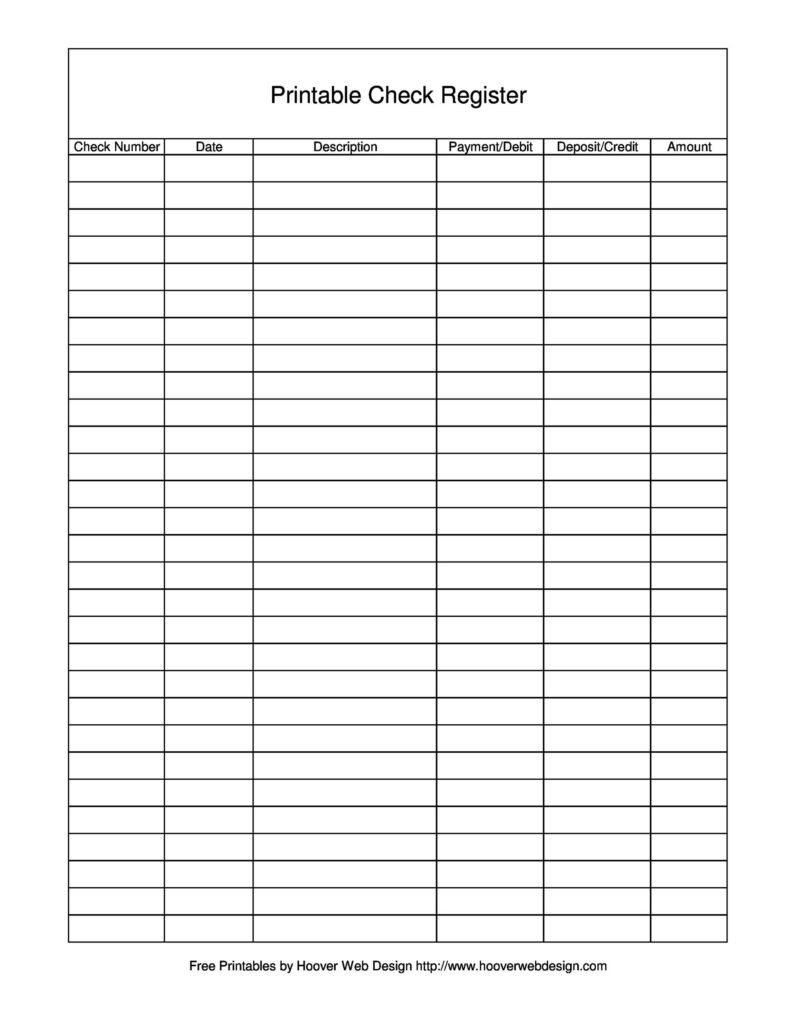 Free Printable Check Register Template