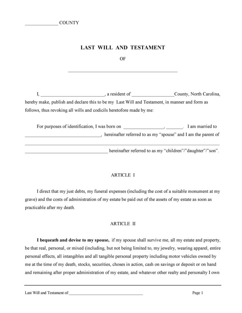 Will Forms Free Printable