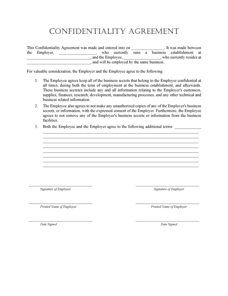 Simple Free Printable Confidentiality Agreement Form