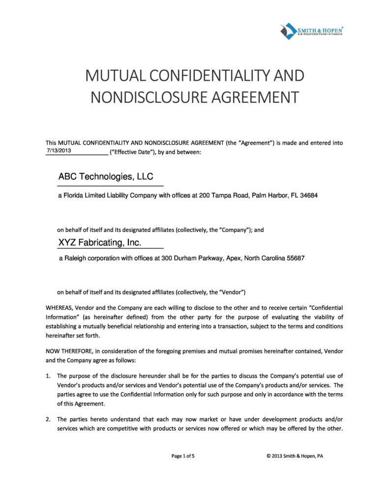 40 Non Disclosure Agreement Templates Samples Forms TemplateLab