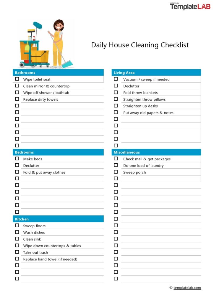 40 Printable House Cleaning Checklist Templates TemplateLab