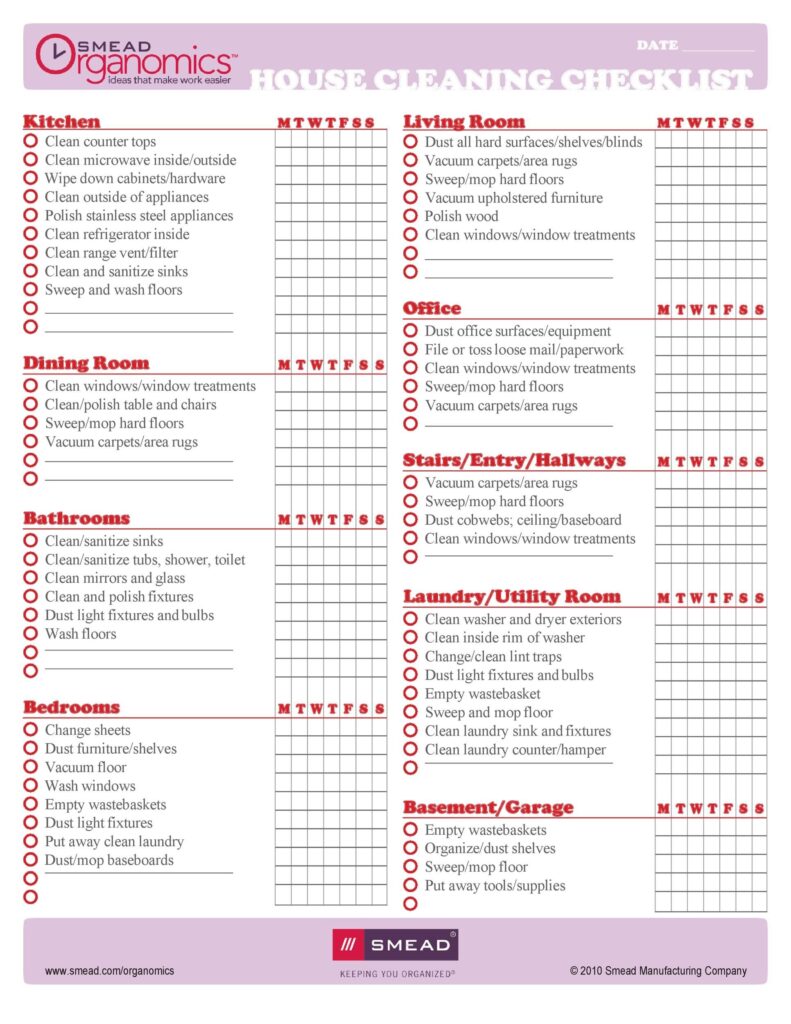 Pdf Free Printable House Cleaning Checklist For Maid