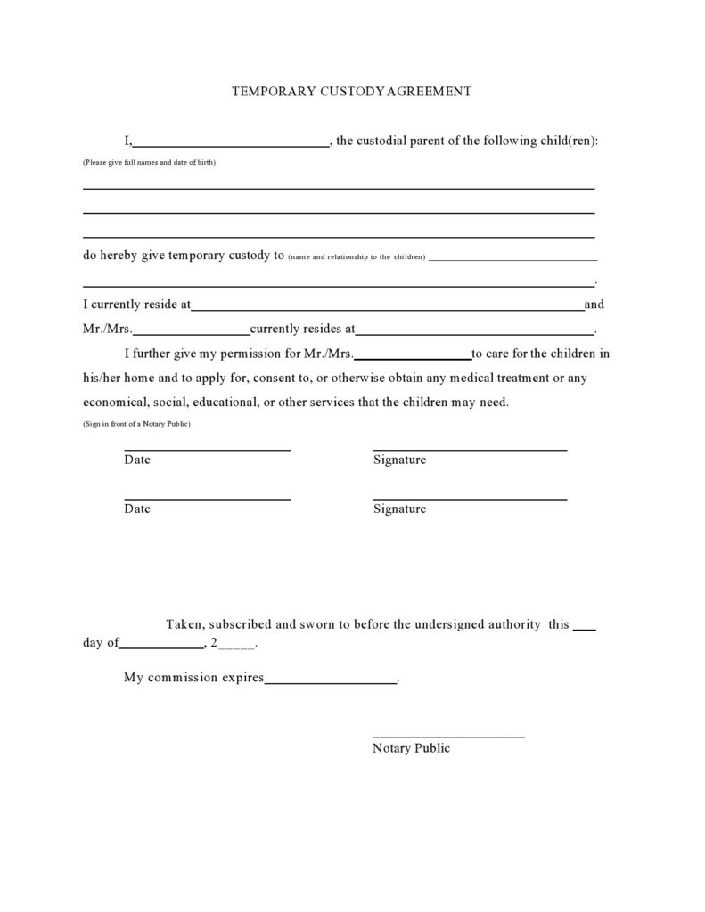 40 Printable Temporary Guardianship Forms All States 