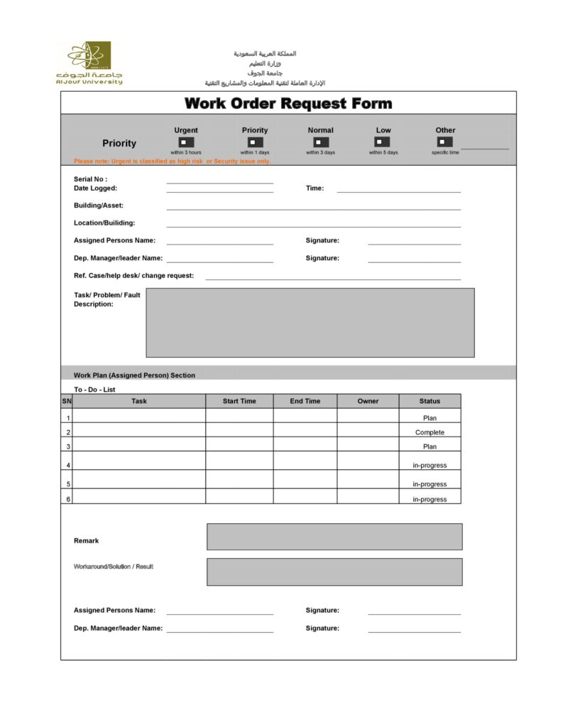 40 Printable Work Order Templates Excel Word PDF 