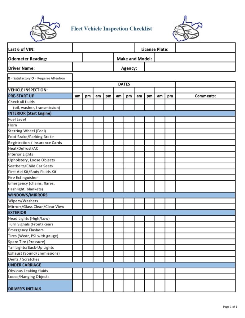 45 Best Vehicle Checklists Inspection Maintenance TemplateLab