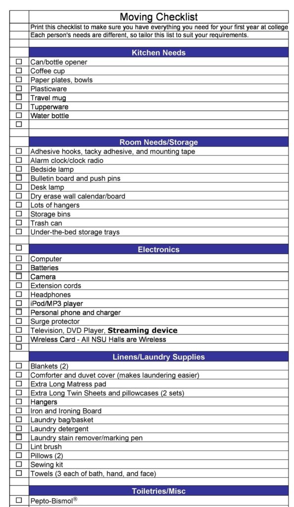 Free Moving Checklist Printable