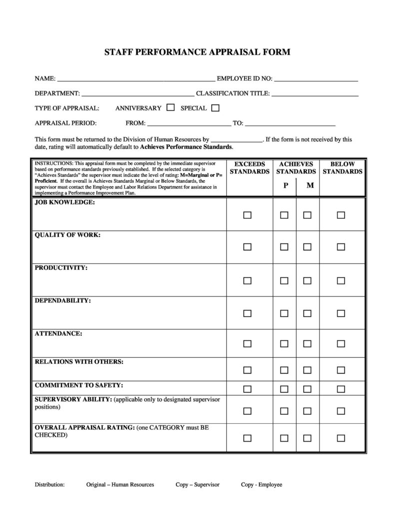 Printable Employee Performance Evaluation Form Free Download