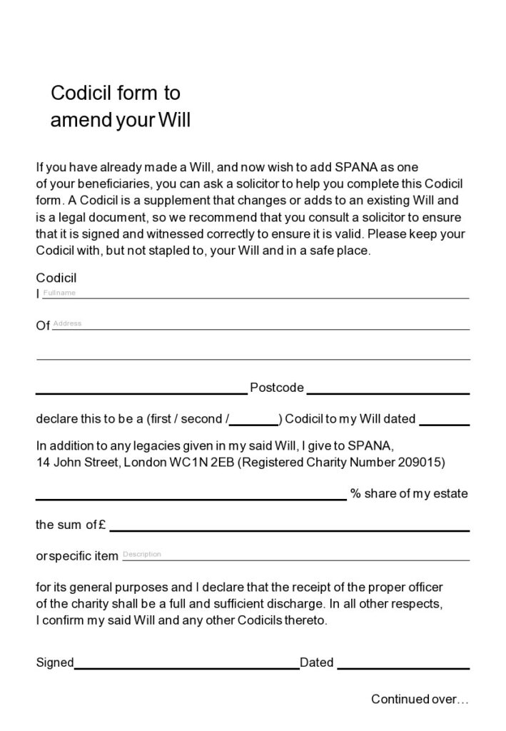 Free Printable Codicil To Will