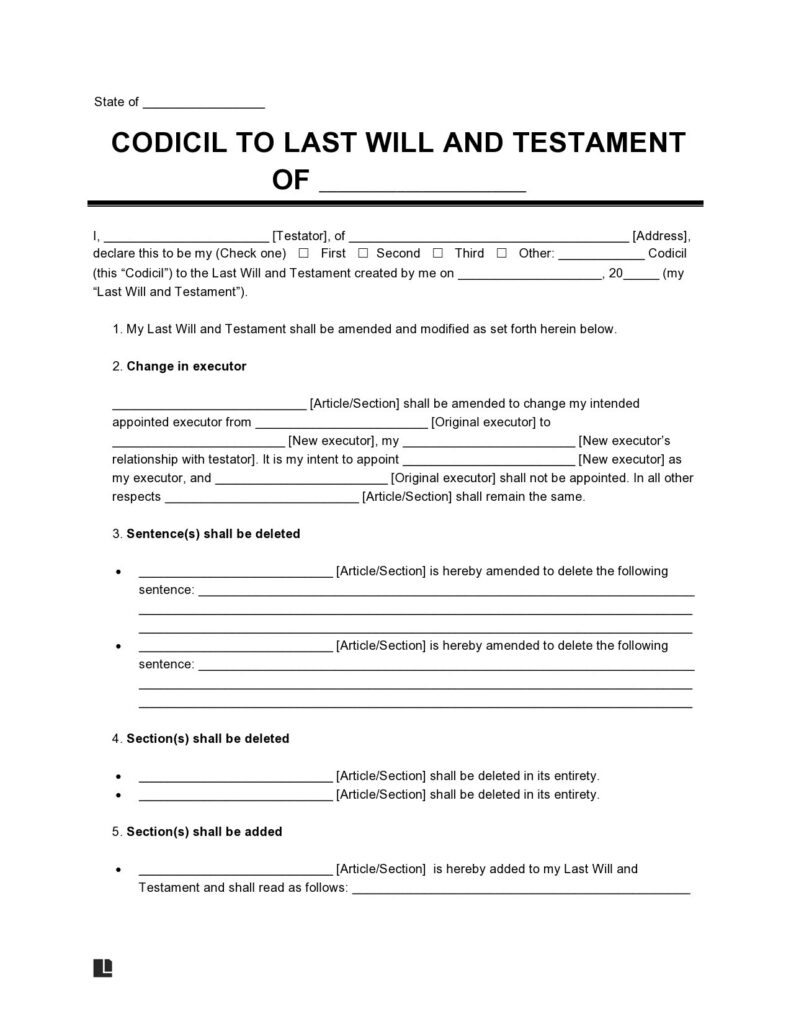 46 Free Codicil To Will Forms Templates TemplateLab