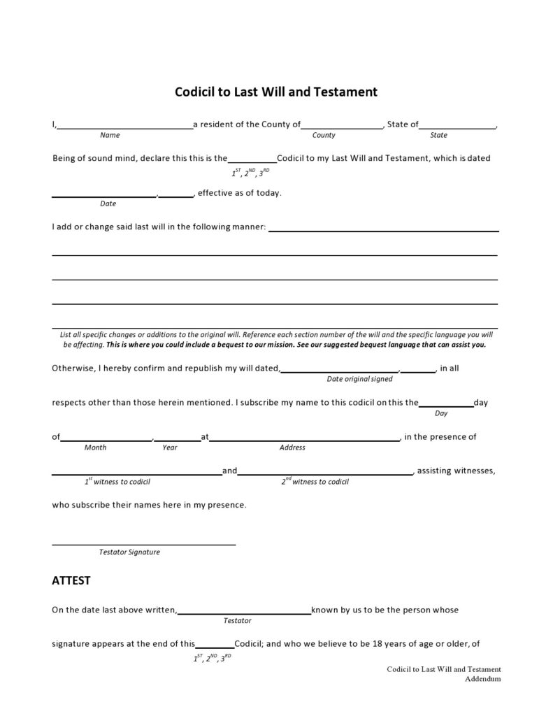 46 Free Codicil To Will Forms Templates TemplateLab