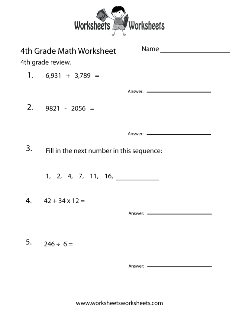 4th Grade Math Review Worksheet Free Printable Educational Worksheet Math Review Worksheets 4th Grade Math Worksheets 4th Grade Math